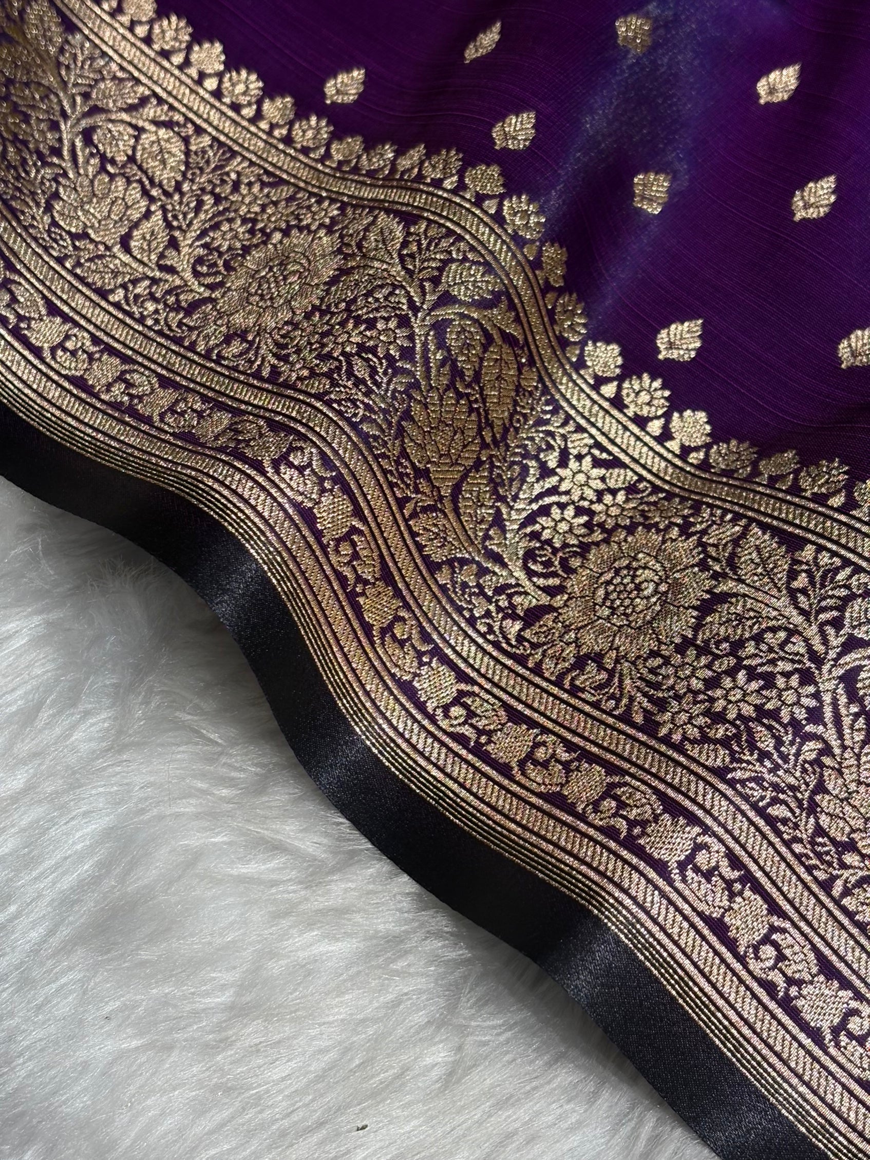 Ultra Light Weight Satin Silk Booti in Dark Purple Shades SS06