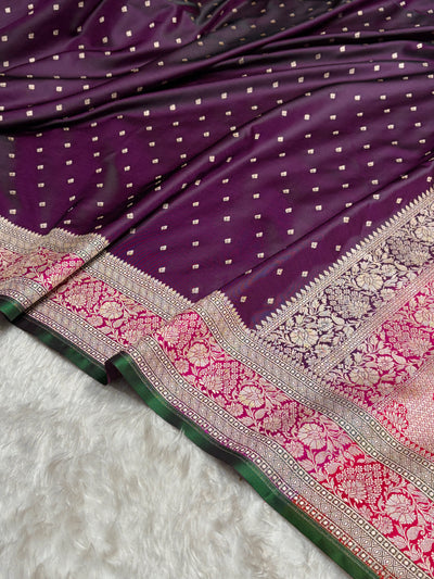Contrast Wine With Rani Floral Border Mashru Silk Saree MSM-99