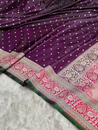 Contrast Wine With Rani Floral Border Mashru Silk Saree MSM-99