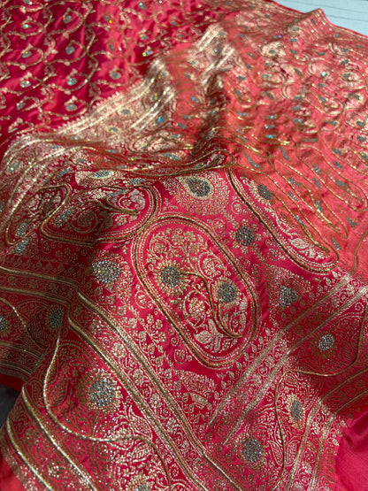 Banarasi Gajri Shades Jaal Pattern With Swarovski Stone & Zardozi Satin Katan Silk Saree BSK55