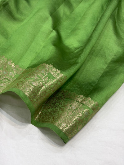 Green Flower Booti Pure Caramel Silk Saree