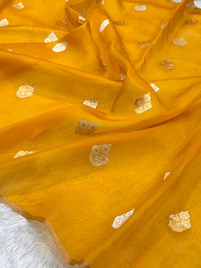 Pure Banarasi Organza Orange Shades With Minakari Floral Banarasi Silk Saree PO-30