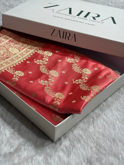 Banarasi Satin Katan Saree With Jaal Pattern in Gajiri Shades SK121