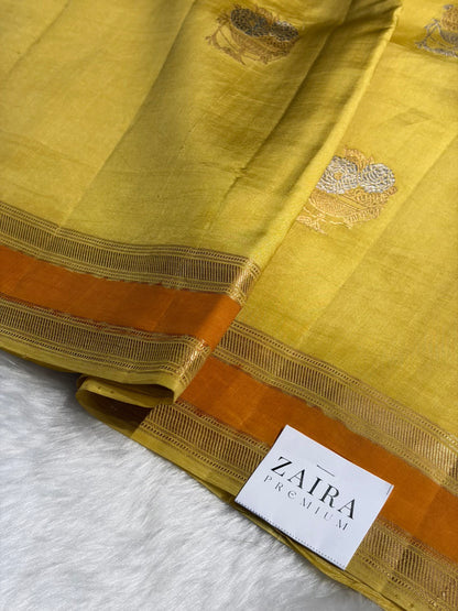 Dusty Yellow Boota Handwoven Raw Mango Silk RM-29