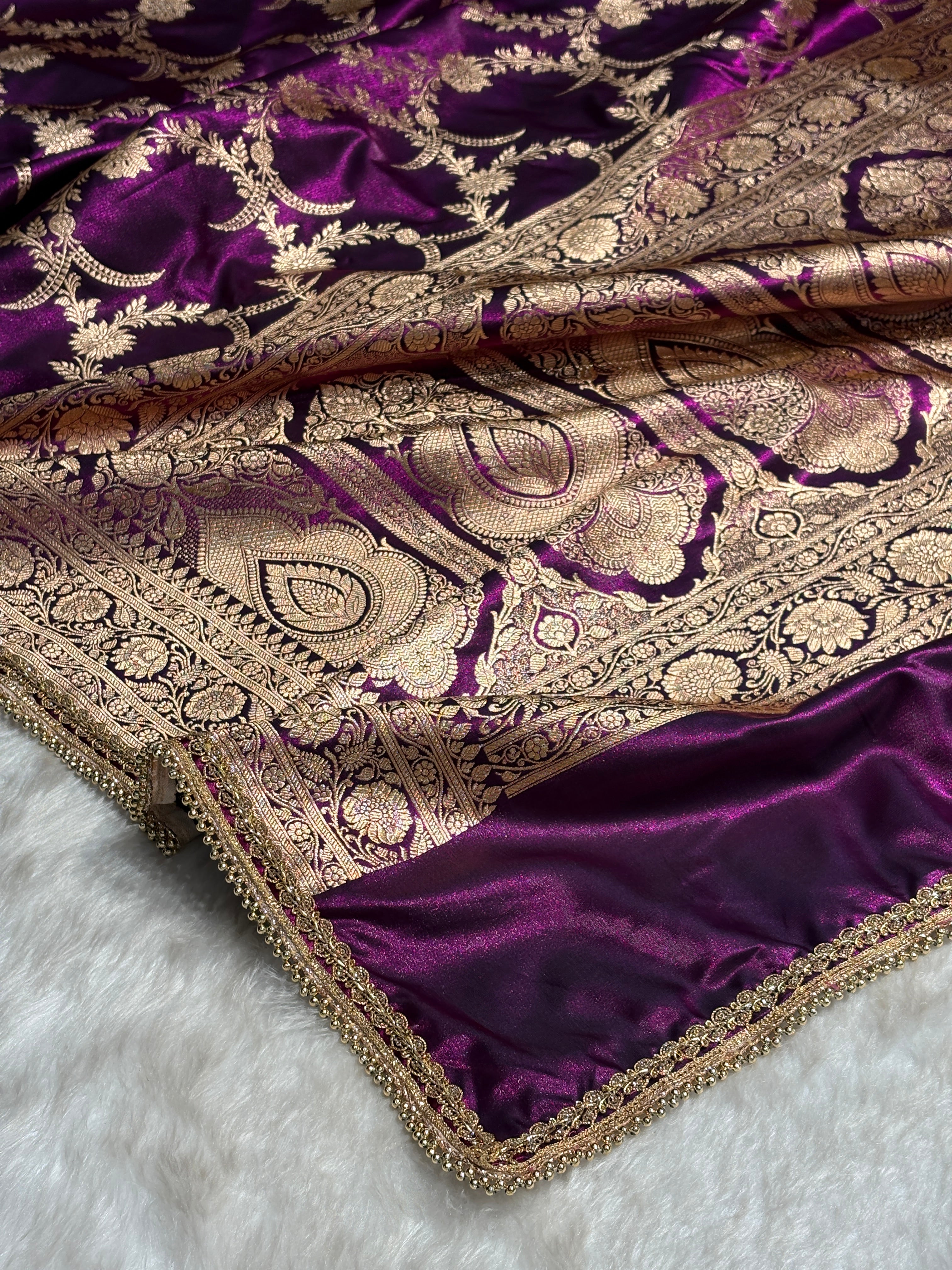 Satin Silk Banarasi Jaal In Wine Shades with Gota Patti SSGP18