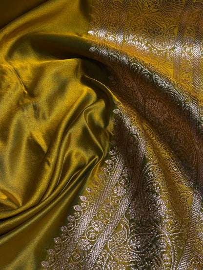Liril Green Floral Jaal Pattern Satin Katan Silk saree SK55