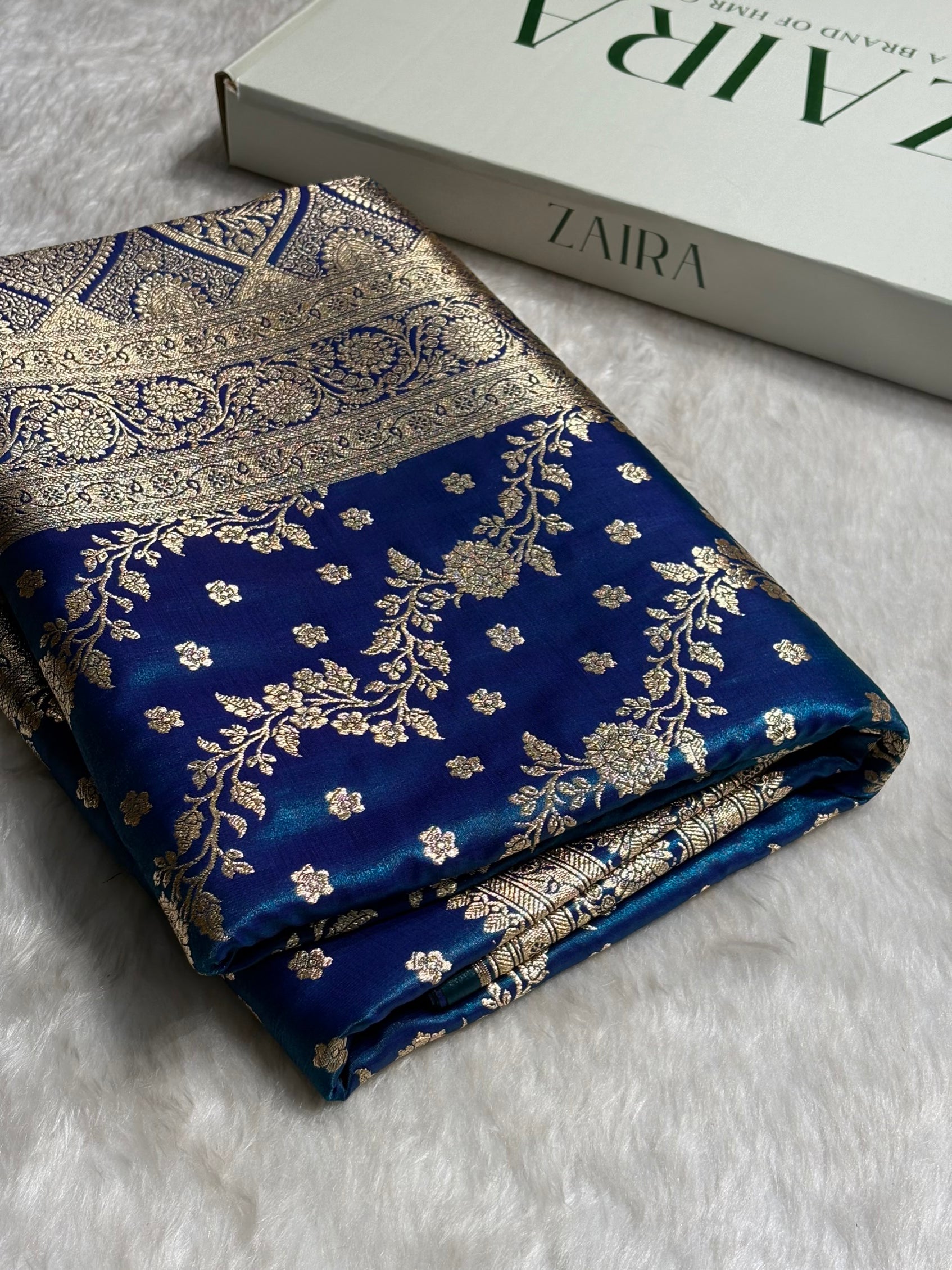 Satin Silk Saree Cross with Booti in Peacock Shades SS24