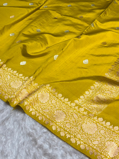 Mustard Boota Handwoven Pure Katan Paper Silk RM-33