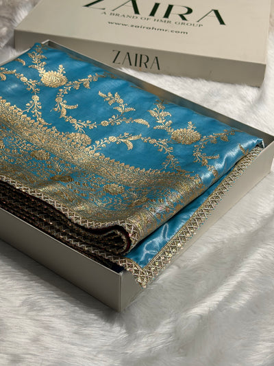 Satin Silk Jaal in Pastel Firozy Shades With Gota Patti SSGP14