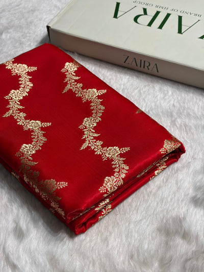 Red Shades Banarasi Satin Silk Saree with brocade blouse SS35