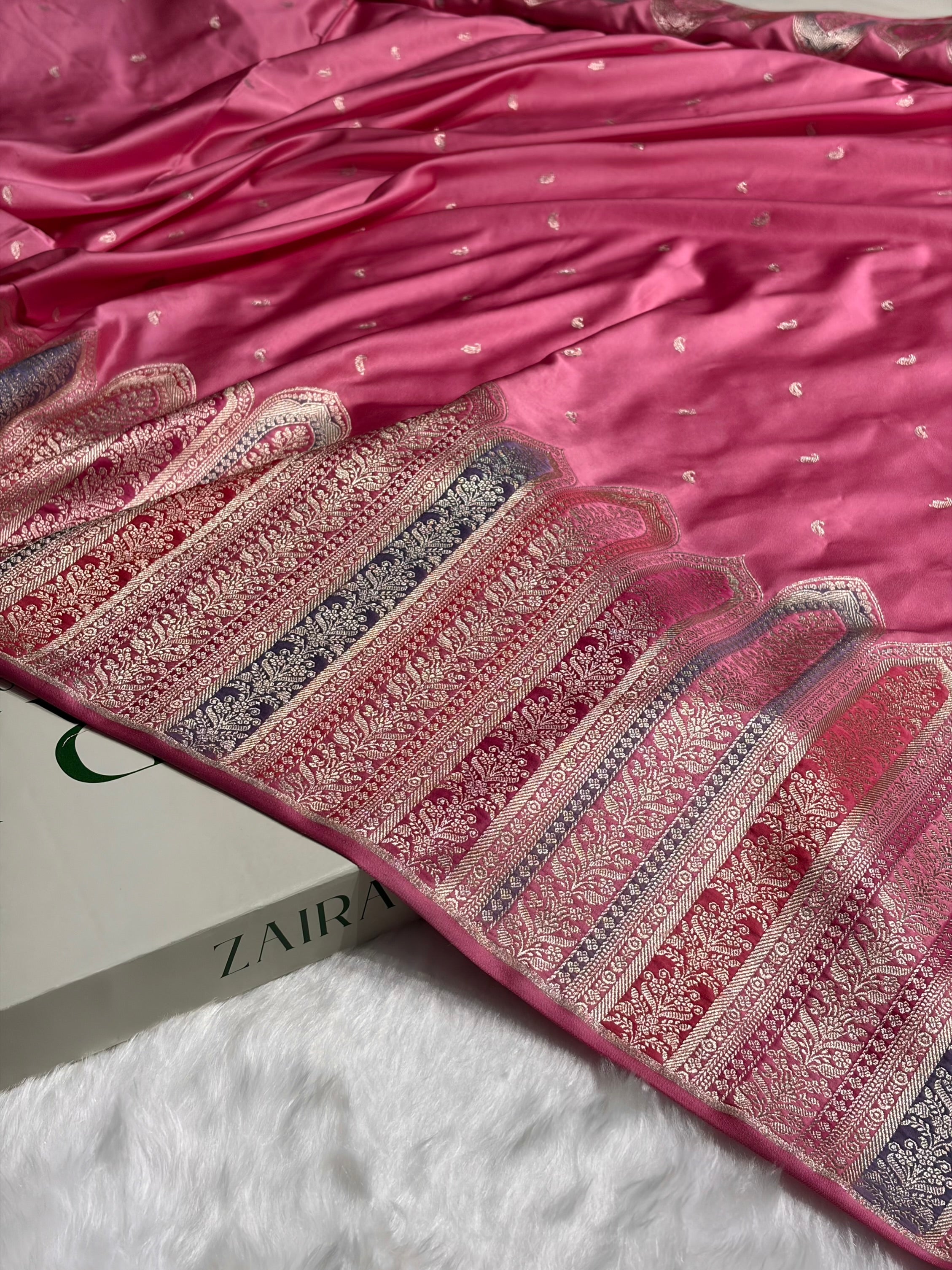 Skirt Border Baby Pink Minakari Mashru Silk Saree MS13