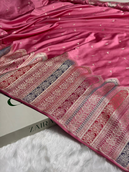 Skirt Border Baby Pink Minakari Mashru Silk Saree MS13