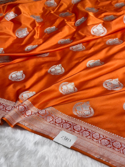 Orange Shades Minakari Boota Mashru Silk Saree MS35