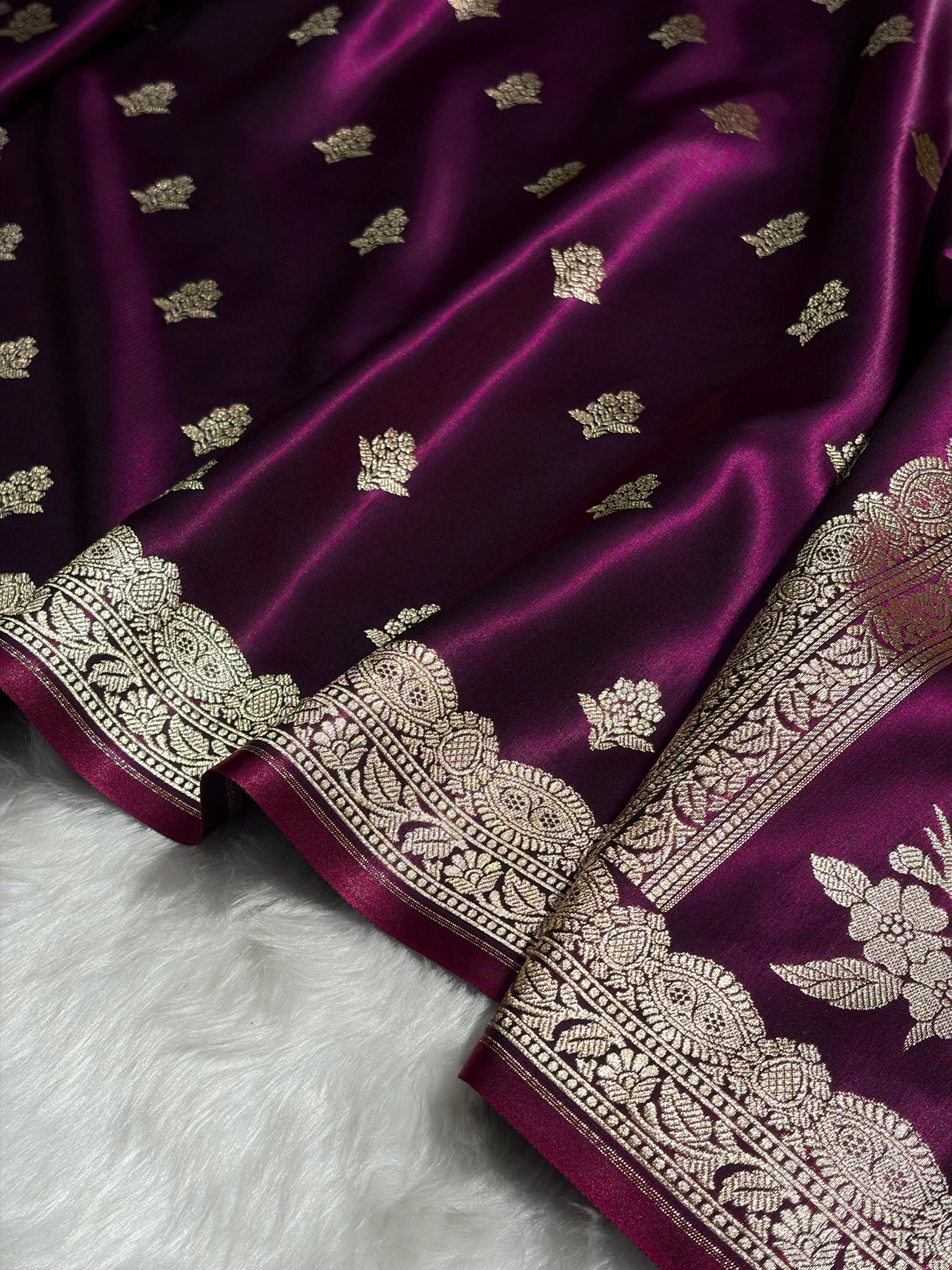 Light Wight Satin Silk Boota in Wine Shades with brocade Blouse SS07
