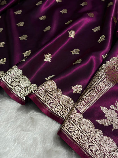 Light Wight Satin Silk Boota in Wine Shades with brocade Blouse SS07
