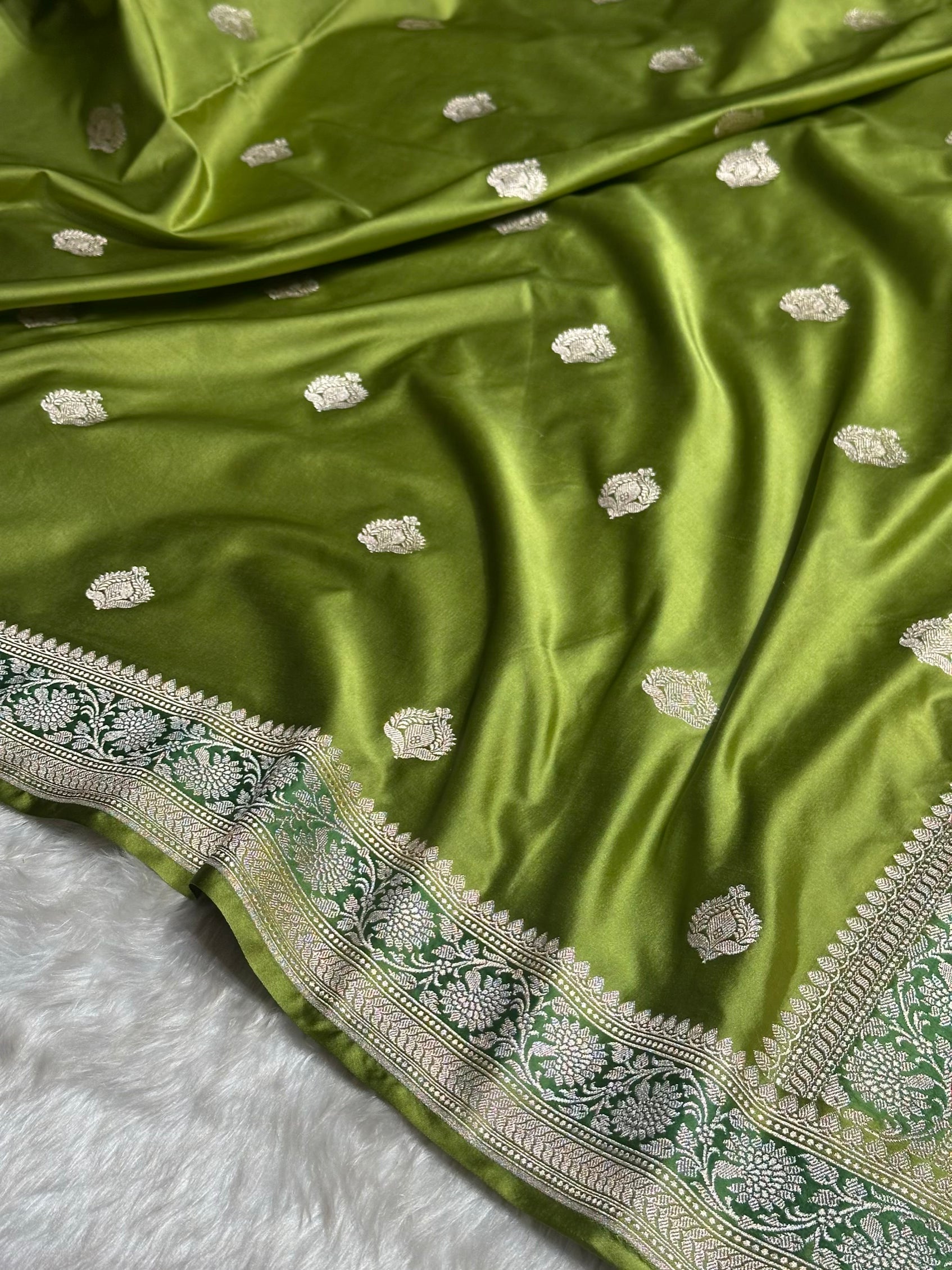 Dark Pista Shade Mashru Silk Boota