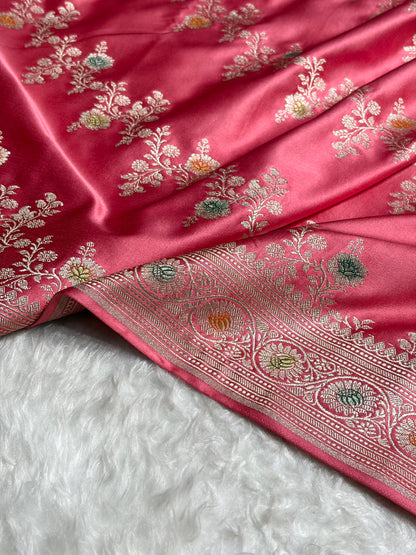 Baby Pink Minakari Banarasi Cross Mashru Silk Saree MS01