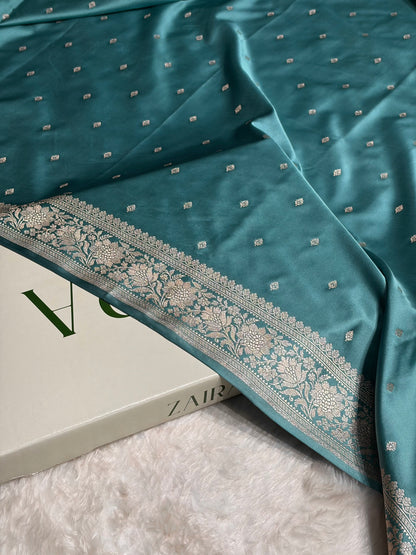 Sea Green Shades Border Booti Mashru Silk Saree MS77