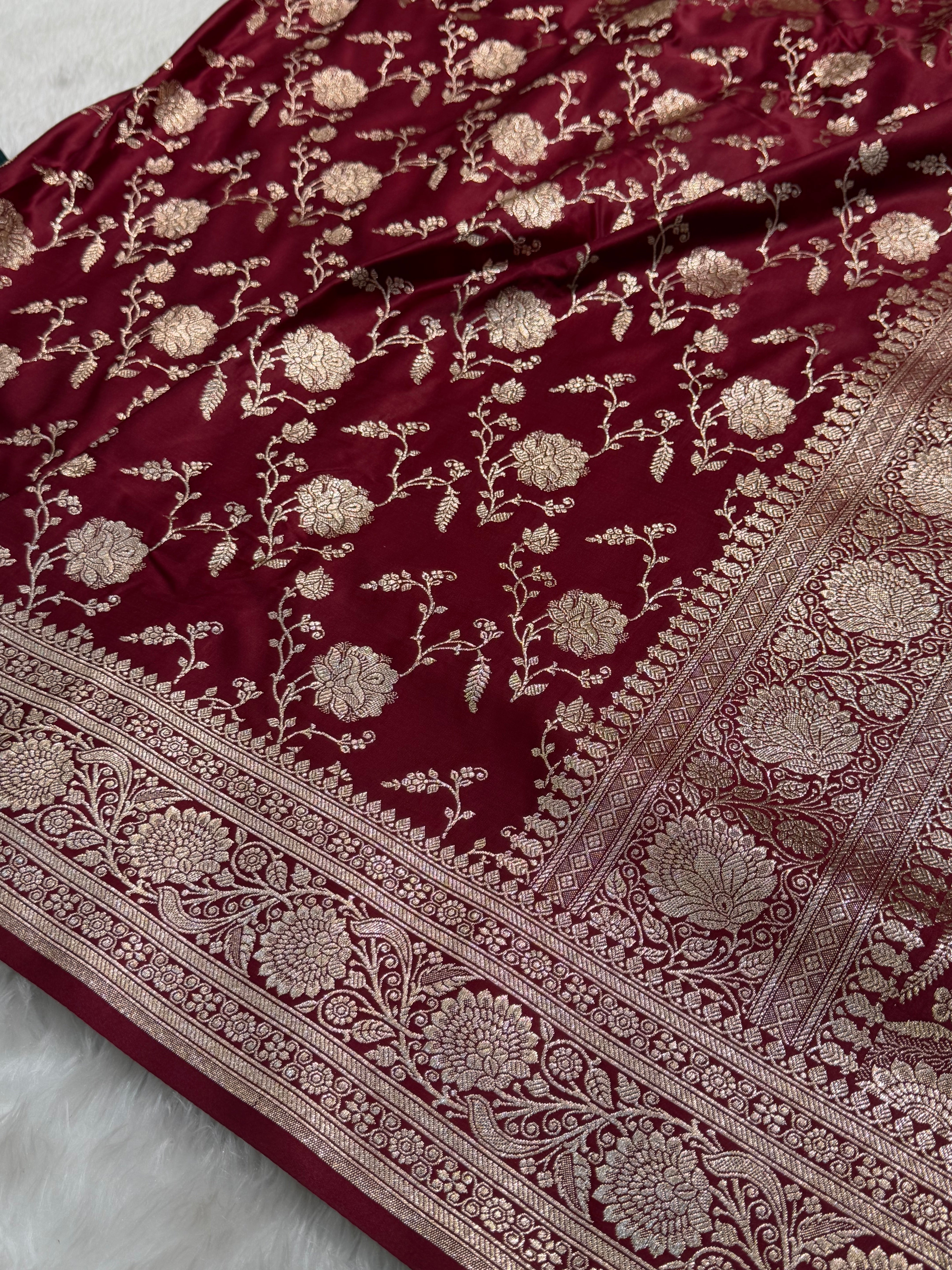 Maroon Jaal Soft Katan Silk Saree