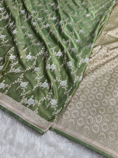 Sage Green Minakari Jaal Mashru Silk Saree MCS08