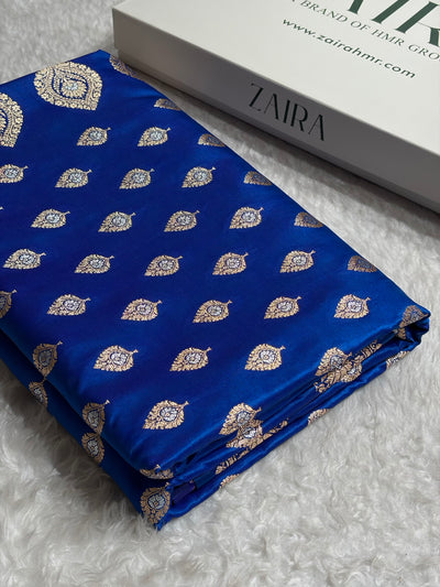 Banarasi Cross Royal Blue Shades Minakari Booti Pattern Banarasi Satin Silk Saree SS60