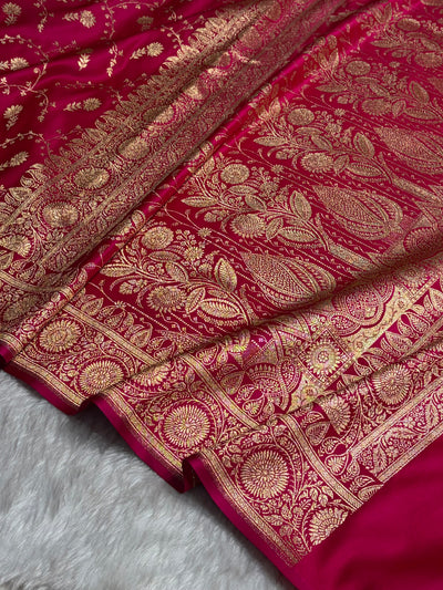 Cross Rani Shades Jaal Floral Pattern Satin Katan Silk Saree SK81