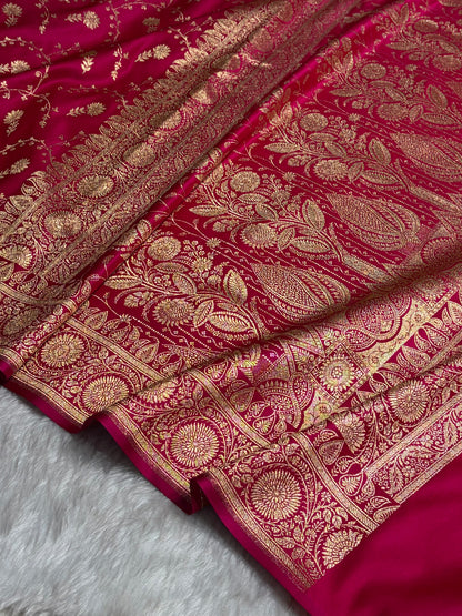 Cross Rani Shades Jaal Floral Pattern Satin Katan Silk Saree SK81