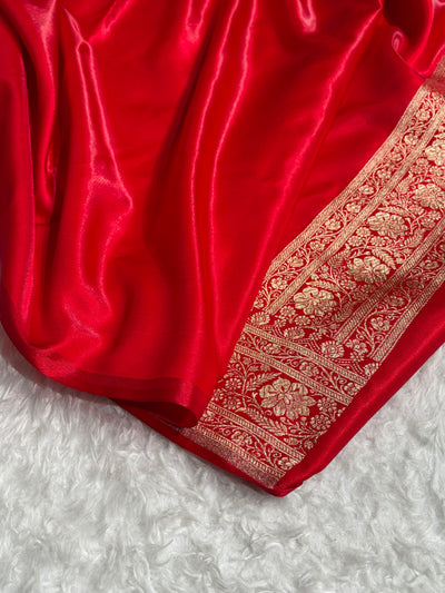 Satin Silk Saree Banarasi Booti in Red Shades SS29