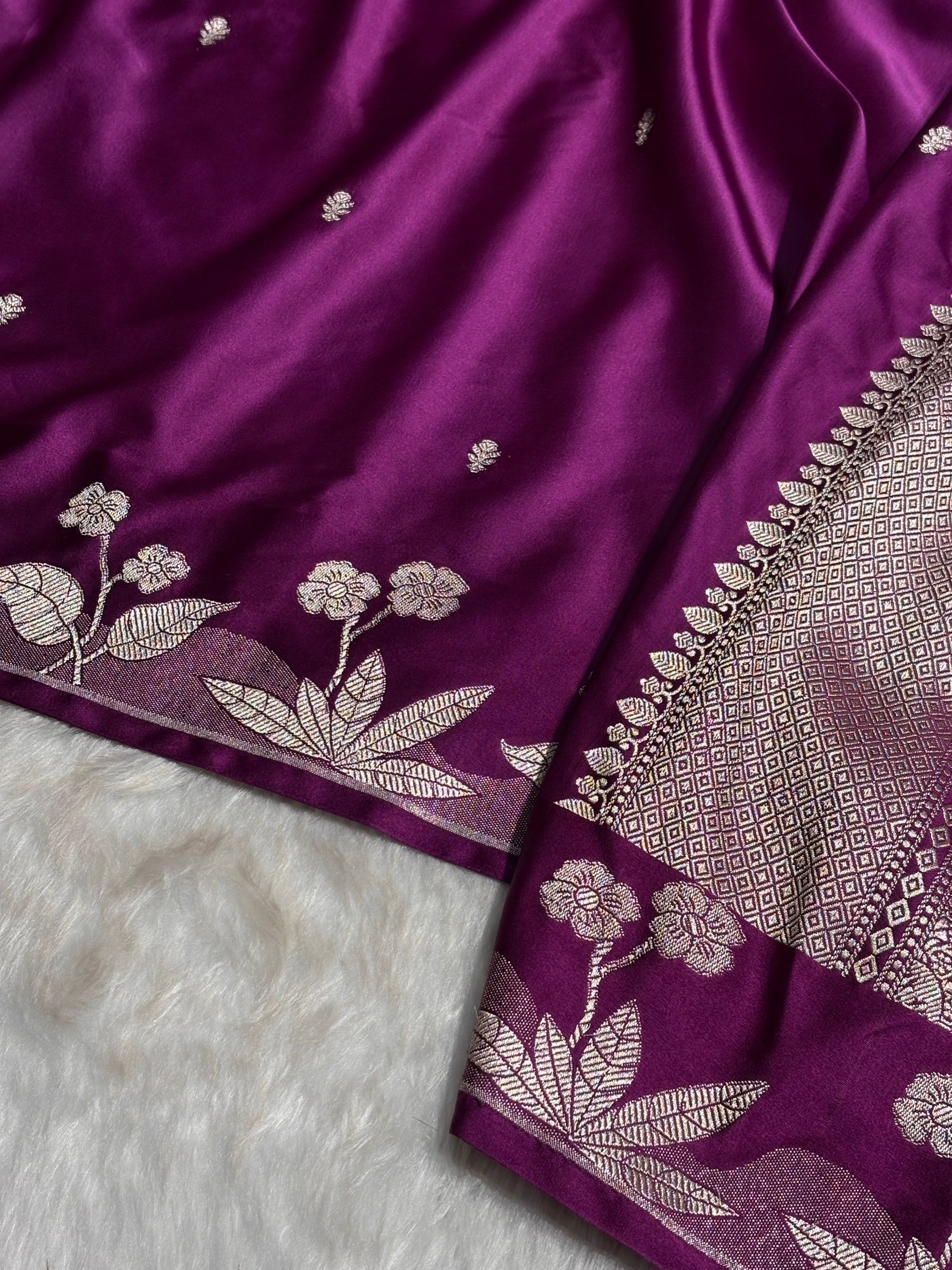 Banarasi Wine Booti Mashru Silk Saree MS58