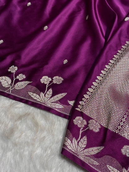 Banarasi Wine Booti Mashru Silk Saree MS58