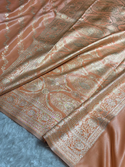 Banarasi Light Weight Satin Silk Peach Cross Pattern SS10