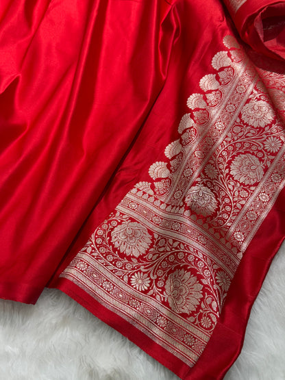 Red Banarasi Floral Motif Katan Silk Saree