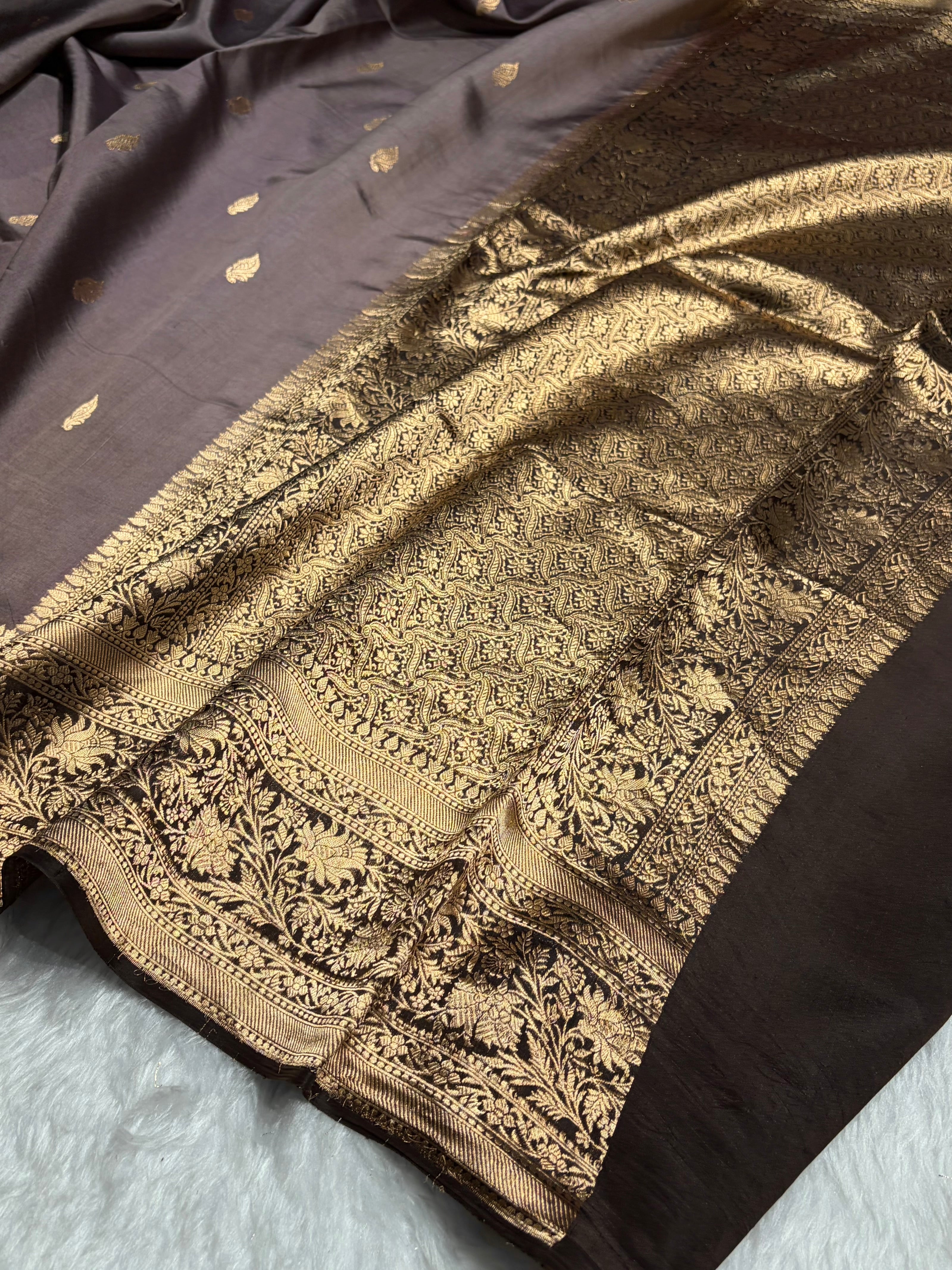 Contrast Wooden Gray with Garnet Shades Handwoven Pure Raw Mango Silk RM-58