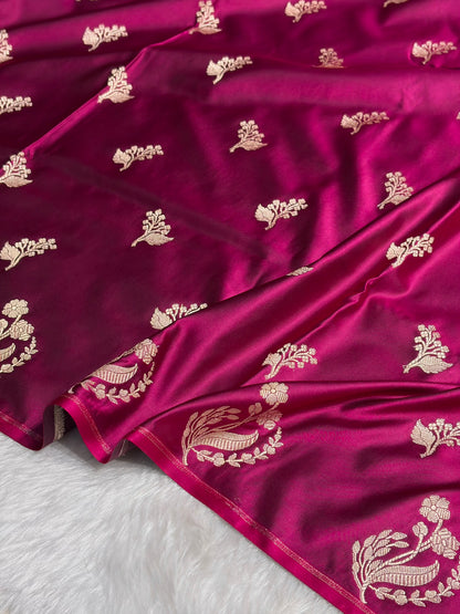 Wine Boota With Floral Border Mashru Silk Saree MSM-91