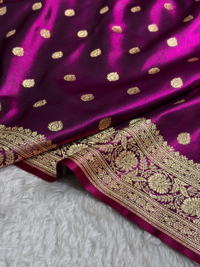 Wine Shades Boota Pattern Banarasi Satin Silk Saree SS45