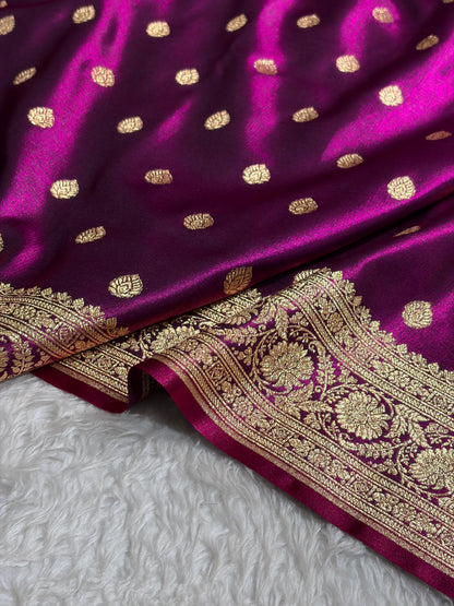 Wine Shades Boota Pattern Banarasi Satin Silk Saree SS45