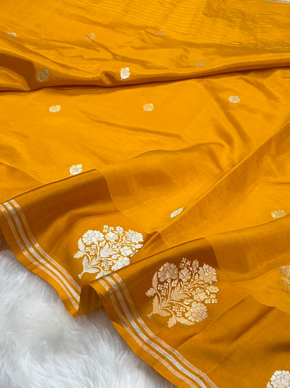 Mustard Handwoven Kaduwa Pure Katan Paper Silk RM-01