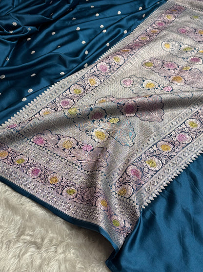German Blue Shade With Minakari Booti Mashru Silk Saree