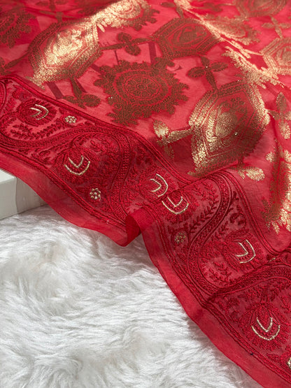 Banarasi Pure Organza Red Shades Banarasi Silk Saree PO-39