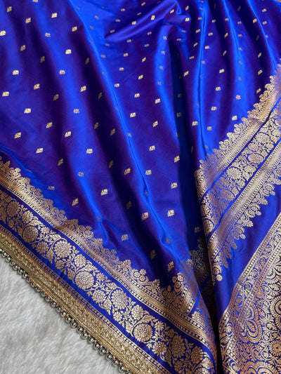 Royal blue Booti Pattern With Gotta Patti Satin Katan Silk Saree SKGP51