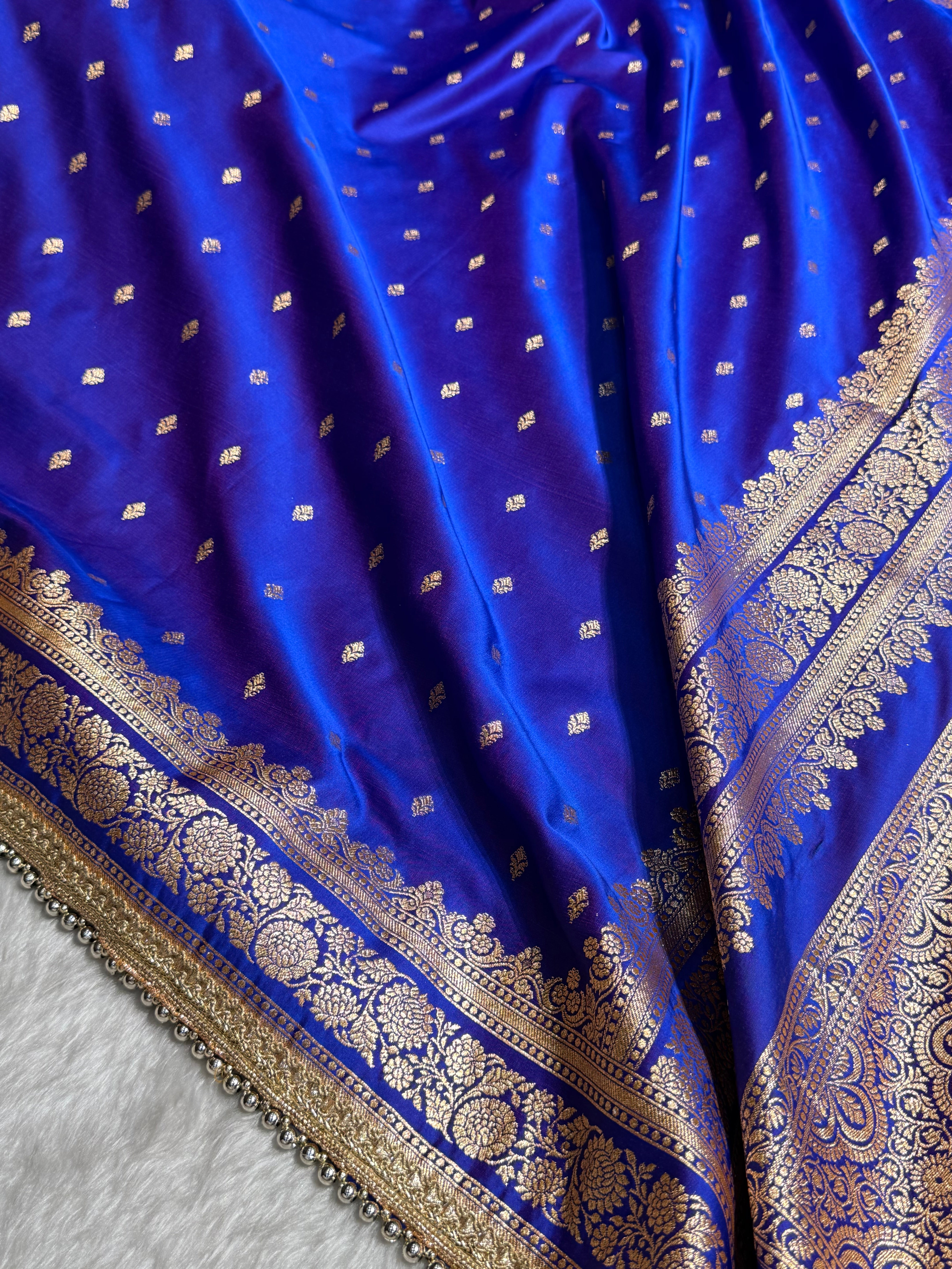 Royal blue Booti Pattern With Gotta Patti Satin Katan Silk Saree SKGP51