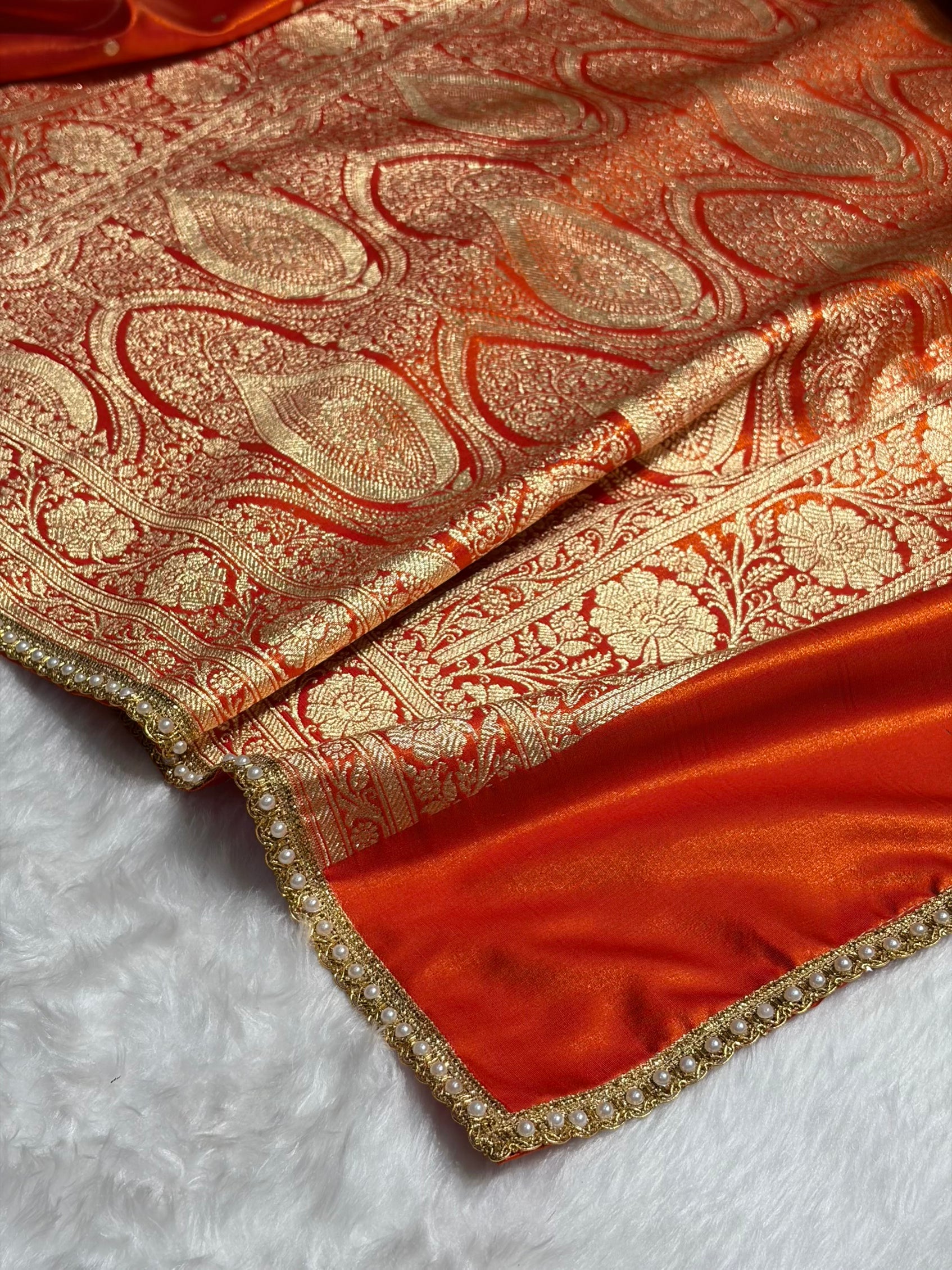 Satin Silk Dot Booti in Orange Shades With Gotta Patti SSGP08