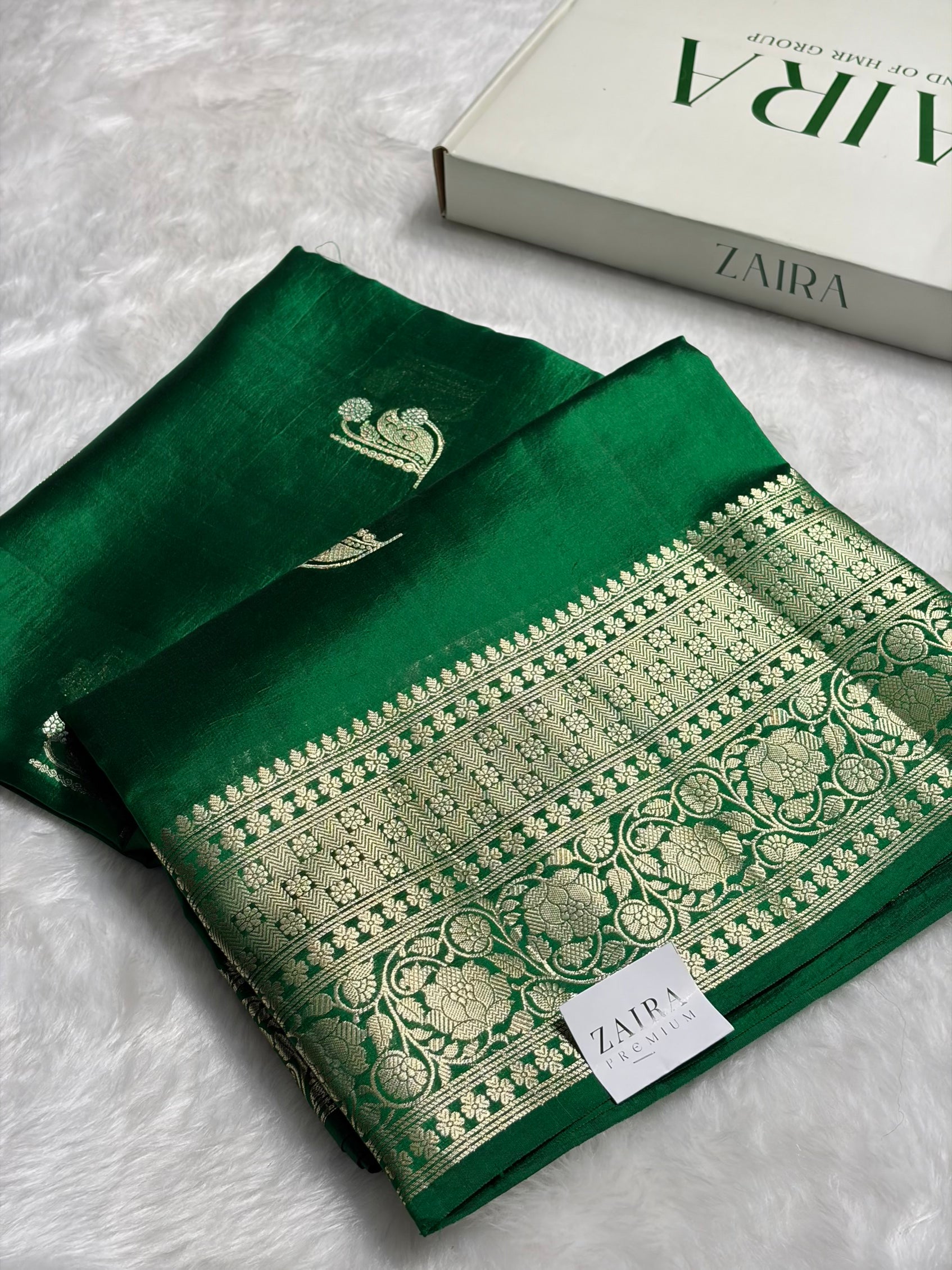 Bottle Green Shades Pure Caramel Mango Silk Saree CS-25