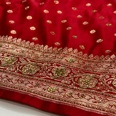 Bridal Red Katan Silk with Ari and Stone BSK01