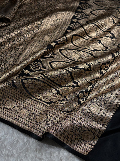 Black Shades Brocket Satin Silk Saree Banarasi Saree Shades SS30