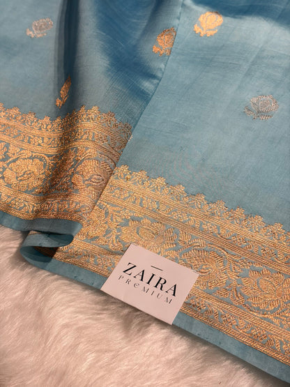 Sky Blue Shades Boota Handwoven Pure Raw Mango Silk RM-07