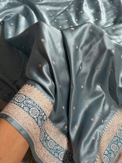 Banarasi Grey Shades Booti Mashru Silk Saree MS26