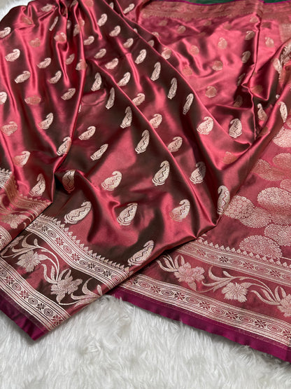 Cross Mauve Kairi Motif Mashru Silk Saree