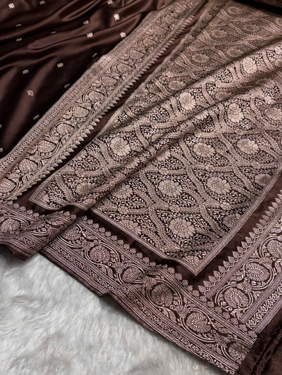 Ombre Light Chocolate Booti Mashru Silk Saree MCS10