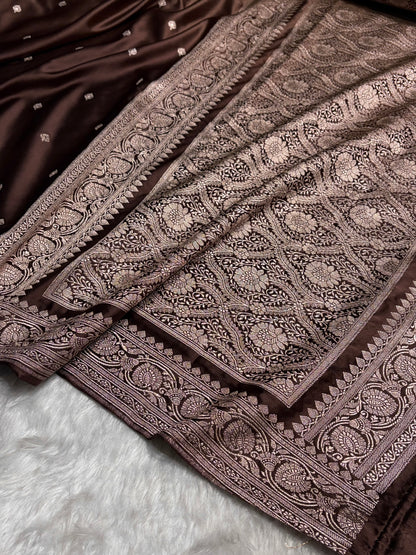 Ombre Light Chocolate Booti Mashru Silk Saree MS10